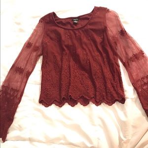 rue21 lacy maroon long sleeve top